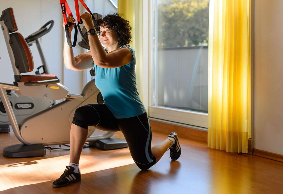 In unserem Fitnessraum können Sie Ihr tägliches Fitnessprogramm auch im Urlaub absolivieren.